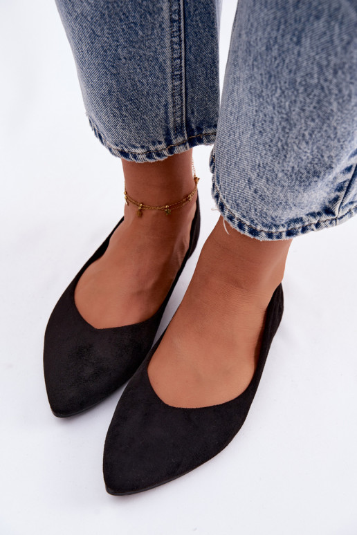 Flat Eco Suede Black Ballerinas Lelisa