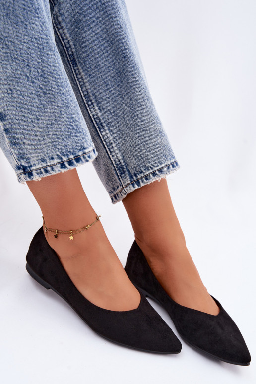 Flat Eco Suede Black Ballerinas Lelisa