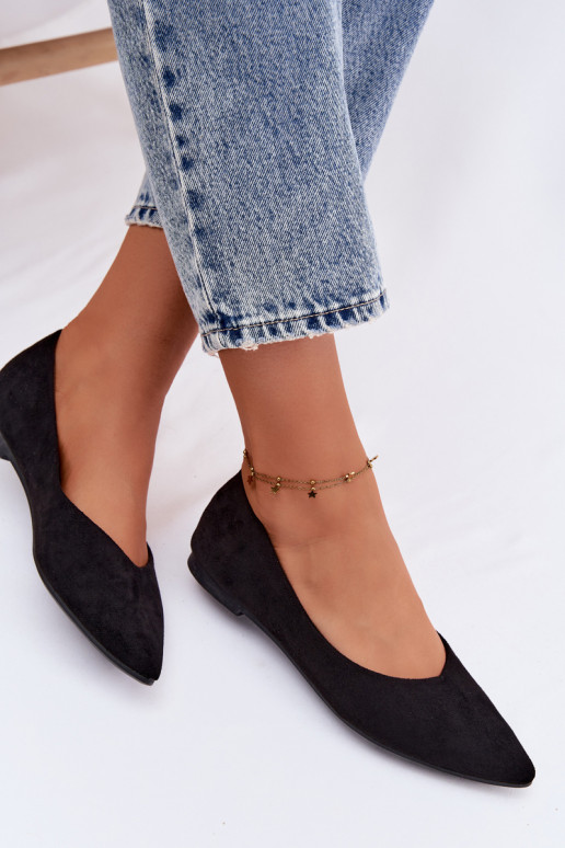 Flat Eco Suede Black Ballerinas Lelisa