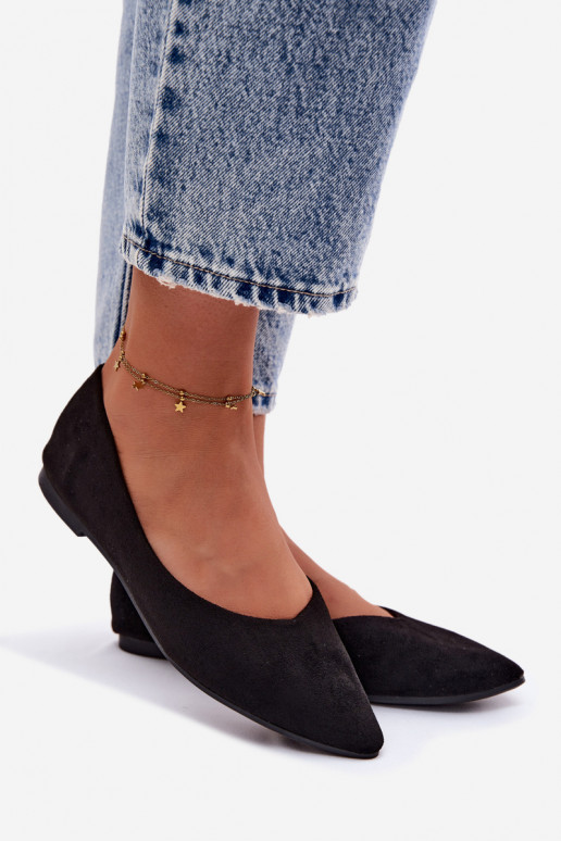 Flat Eco Suede Black Ballerinas Lelisa