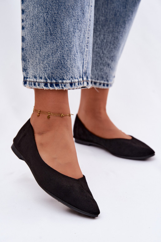 Flat Eco Suede Black Ballerinas Lelisa