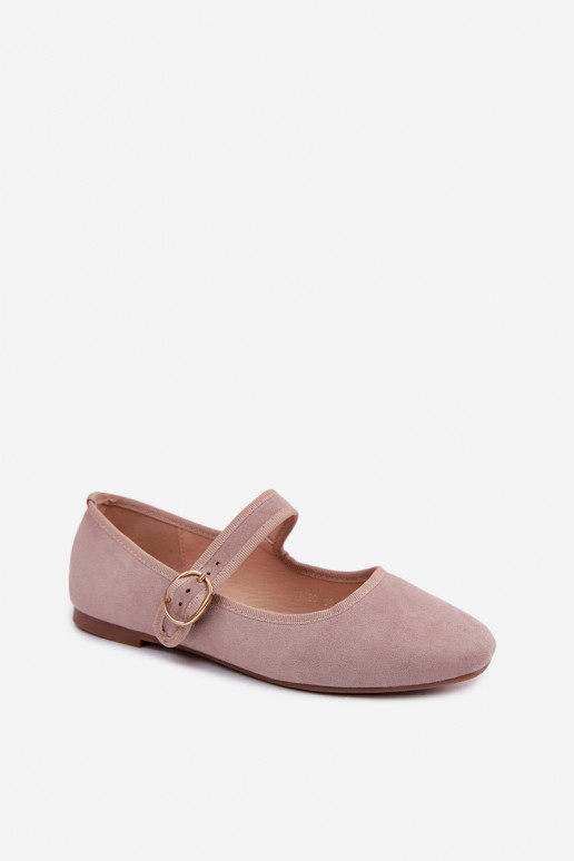 Beige Kelisa Ballet Flats With Strap And Gold Buckle