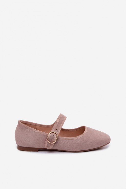 Beige Kelisa Ballet Flats With Strap And Gold Buckle