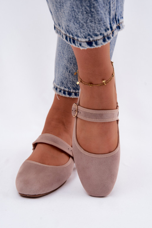 Beige Kelisa Ballet Flats With Strap And Gold Buckle