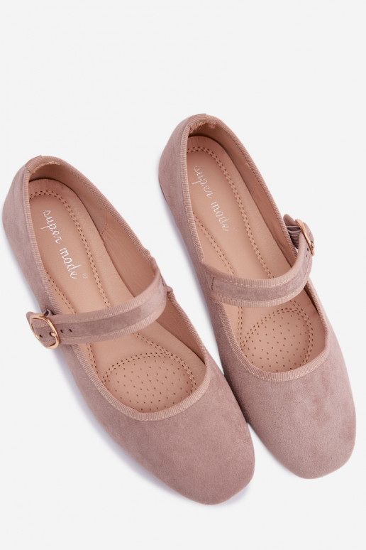 Beige Kelisa Ballet Flats With Strap And Gold Buckle