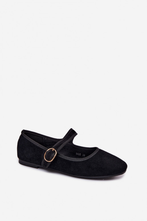 Black Ballerinas With Strap and Gold Buckle Kelisa