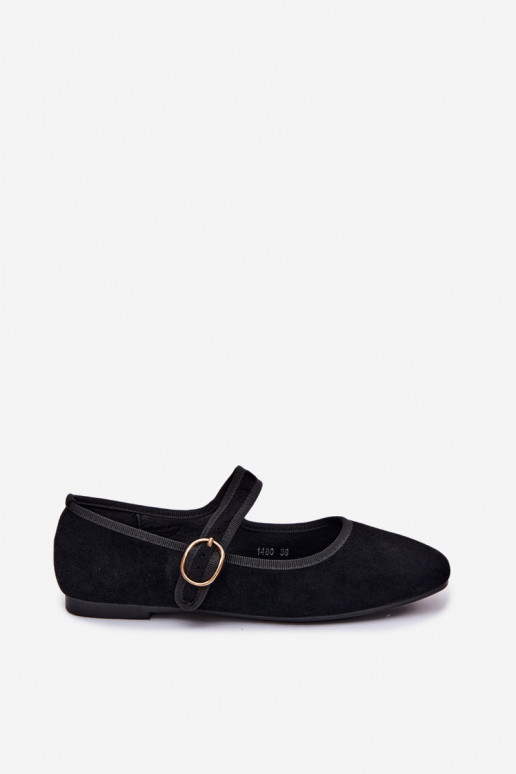 Black Ballerinas With Strap and Gold Buckle Kelisa