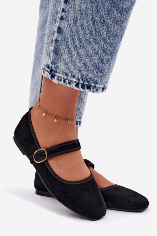 Black Ballerinas With Strap and Gold Buckle Kelisa