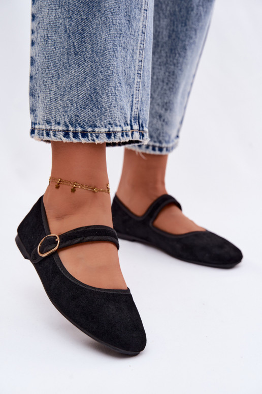 Black Ballerinas With Strap and Gold Buckle Kelisa