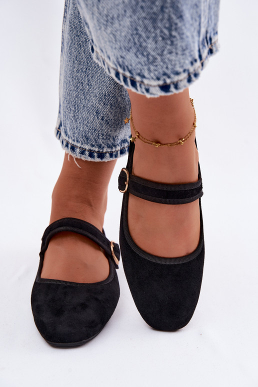 Black Ballerinas With Strap and Gold Buckle Kelisa