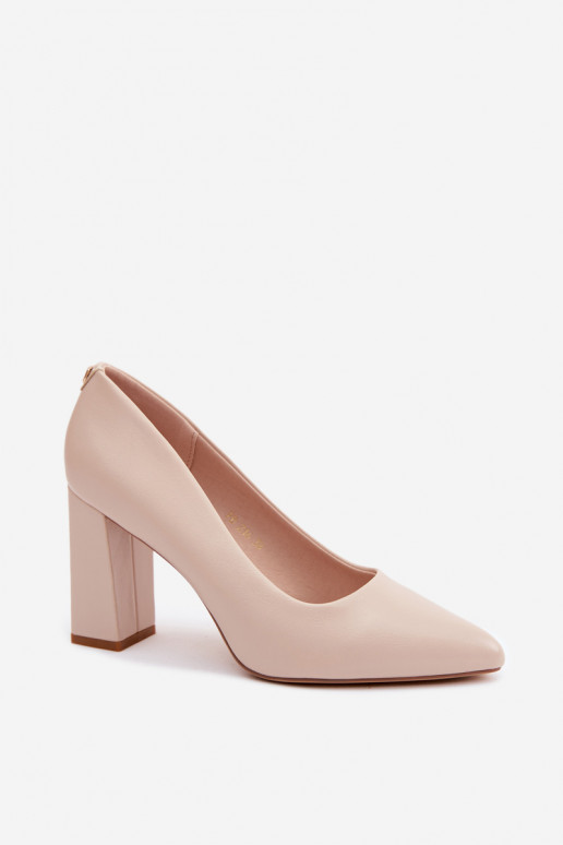 Sergio Leone PB216 Eco Leather Block Heel Shoes Light Beige