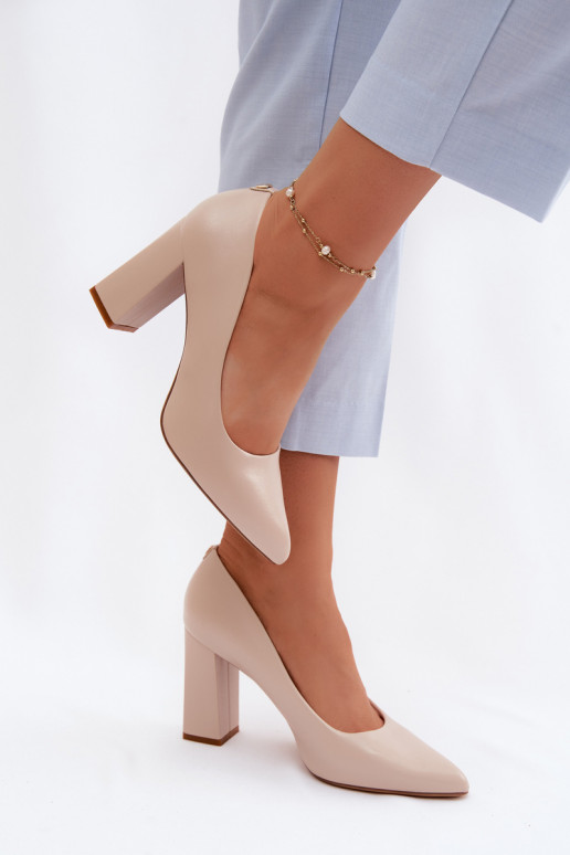 Sergio Leone PB216 Eco Leather Block Heel Shoes Light Beige