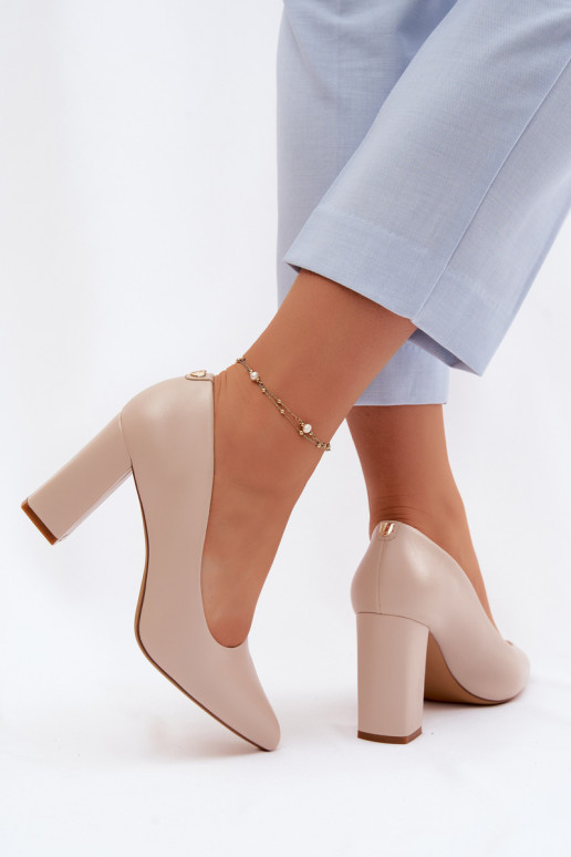 Sergio Leone PB216 Eco Leather Block Heel Shoes Light Beige