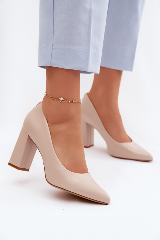 Sergio Leone PB216 Eco Leather Block Heel Shoes Light Beige