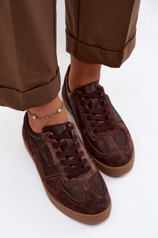 Skórzane Zamszowe Sneakersy Damskie Vinceza 7933 Czekoladowe