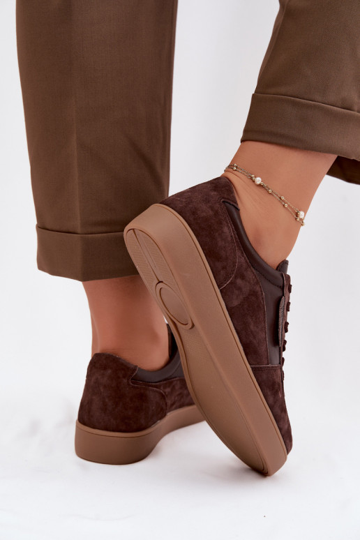 Women's Leather Suede Sneakers Vinceza 7933 Chocolate