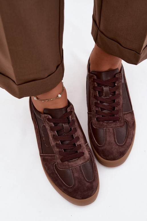Women's Leather Suede Sneakers Vinceza 7933 Chocolate