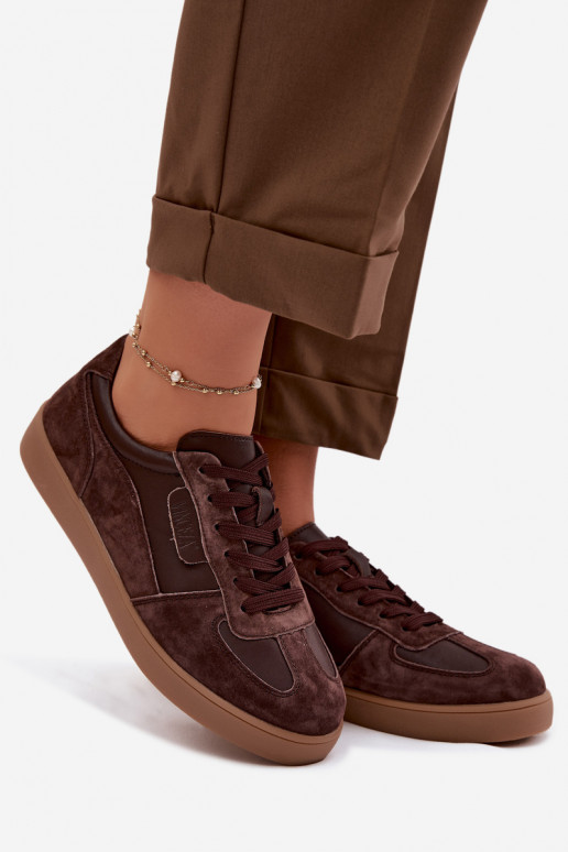 Skórzane Zamszowe Sneakersy Damskie Vinceza 7933 Czekoladowe