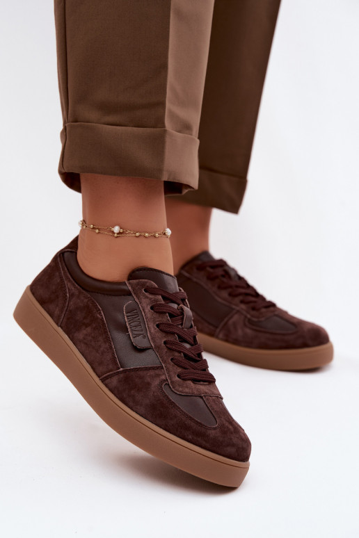 Skórzane Zamszowe Sneakersy Damskie Vinceza 7933 Czekoladowe