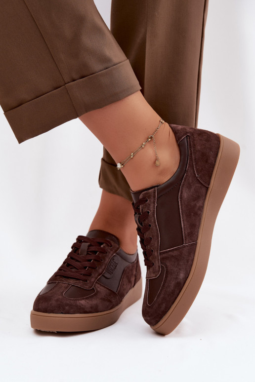 Women's Leather Suede Sneakers Vinceza 7933 Chocolate