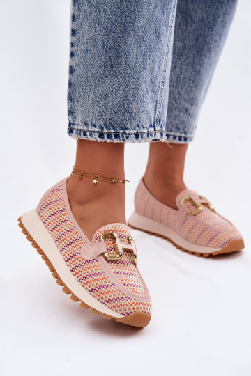 Sneakersy Slip On Ze Złotym Detalem GOE TT2N4081 Różowe 2