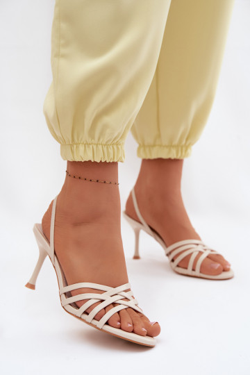 Women's Heeled Sandals With Straps Beige Velivelle
