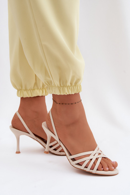 Women's Heeled Sandals With Straps Beige Velivelle