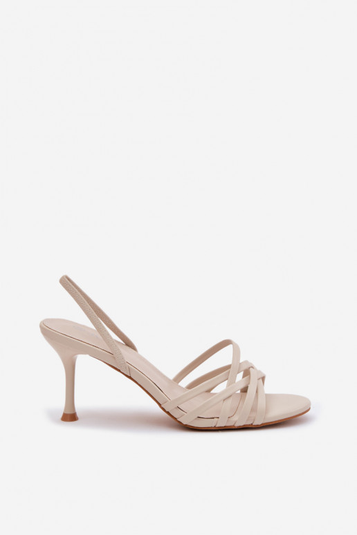 Sand-colored sandals with thin heel and straps Velivelle