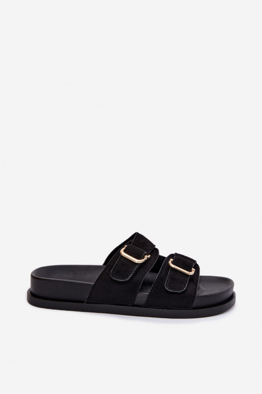 Black slippers with golden buckles Pelorin