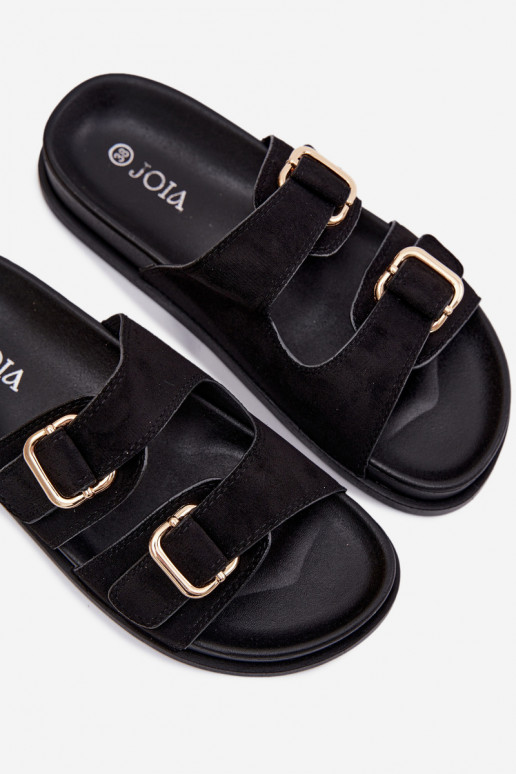 Women's Black Flat Slides With Gold Clamps Pelorin