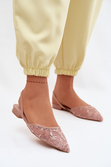 Mesh Sandals With Lace On Flat Heel Dirty Pink Selissey 2