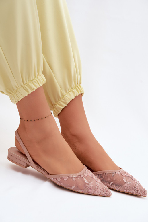 Mesh Sandals With Lace On Flat Heel Dirty Pink Selissey