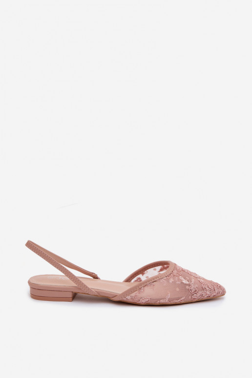 Mesh Sandals With Lace On Flat Heel Dirty Pink Selissey