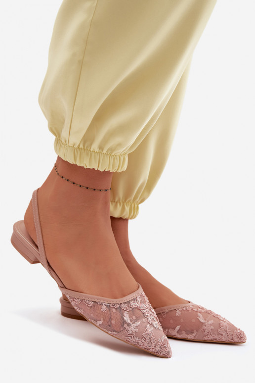 Mesh Sandals With Lace On Flat Heel Dirty Pink Selissey