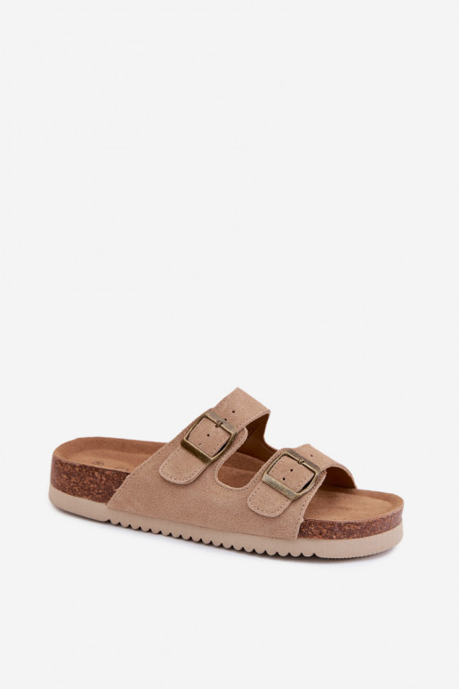 Sand leather suede slippers with buckles Rosaliae