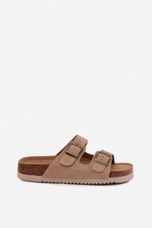 Sand leather suede slippers with buckles Rosaliae