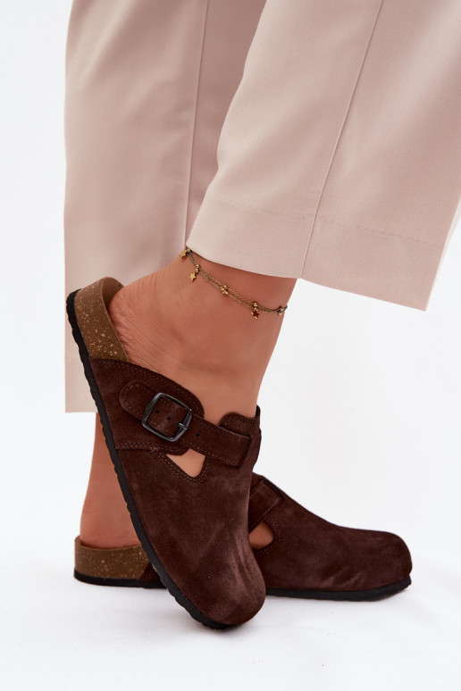 Leather Suede Mules with Buckle Zazoo 1905 Chocolate