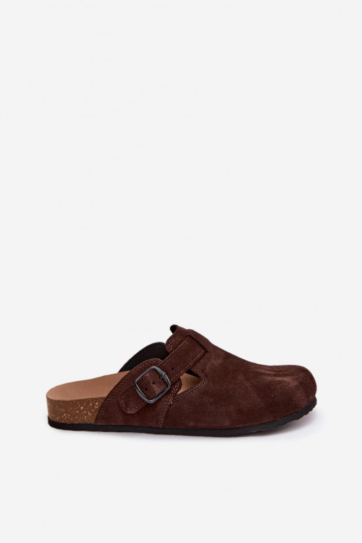 Leather Suede Mules with Buckle Zazoo 1905 Chocolate