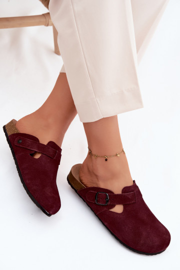 Suede leather mule slippers with buckles Zazoo 1905, dark violet color