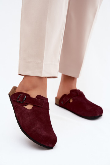 Suede leather mule slippers with buckles Zazoo 1905, dark violet color 2