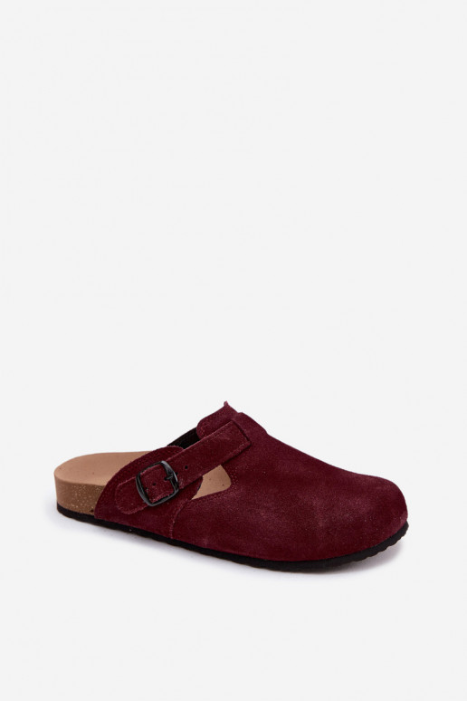 Suede leather mule slippers with buckles Zazoo 1905, dark violet color