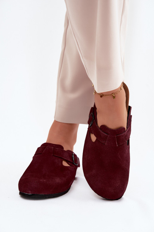 Mule slippers suede leather dark violet color with buckles Zazoo 1905