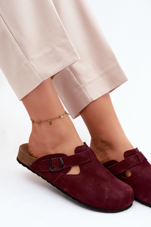 Mule slippers suede leather dark violet color with buckles Zazoo 1905