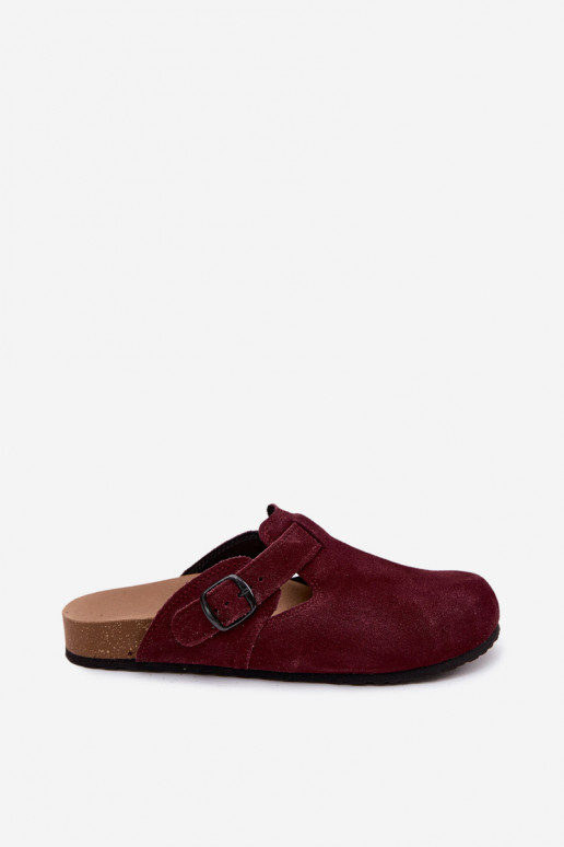 Mule slippers suede leather dark violet color with buckles Zazoo 1905