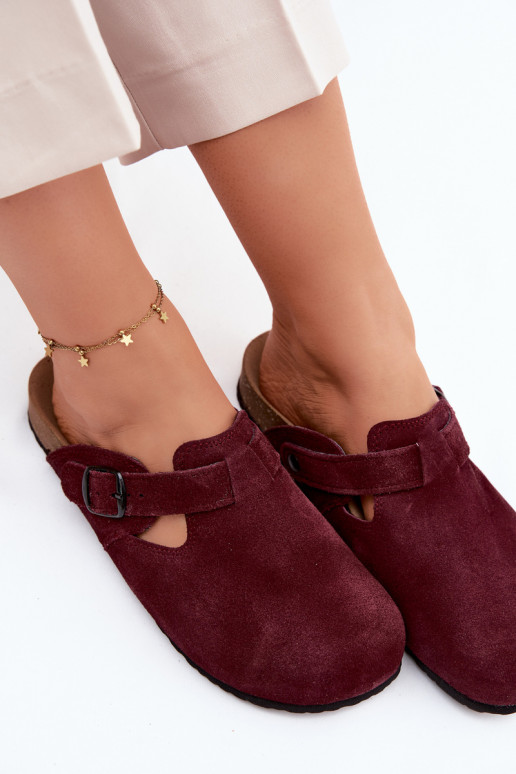 Mule slippers suede leather dark violet color with buckles Zazoo 1905