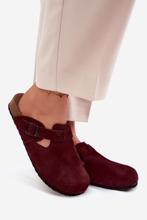Mule slippers suede leather dark violet color with buckles Zazoo 1905