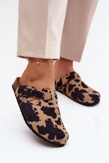 Mule slippers suede leather sand and black colors with buckles Zazoo 1905 2