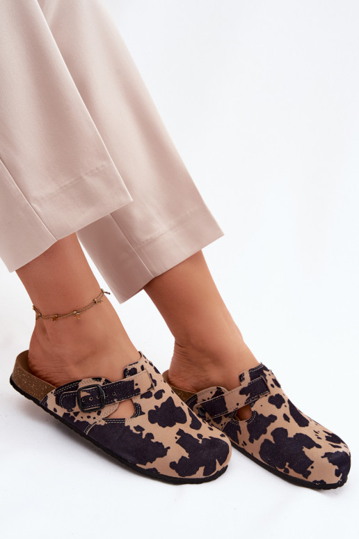 Mule slippers suede leather sand and black colors with buckles Zazoo 1905
