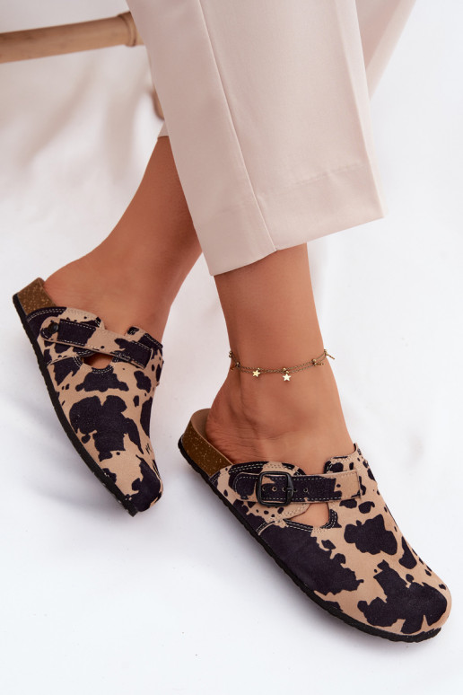 Mule slippers suede leather sand and black colors with buckles Zazoo 1905
