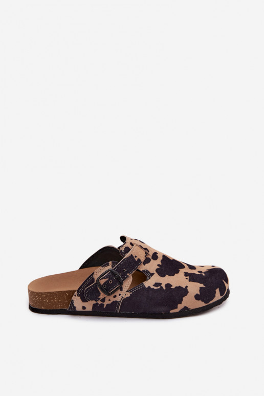 Mule slippers suede leather sand and black colors with buckles Zazoo 1905